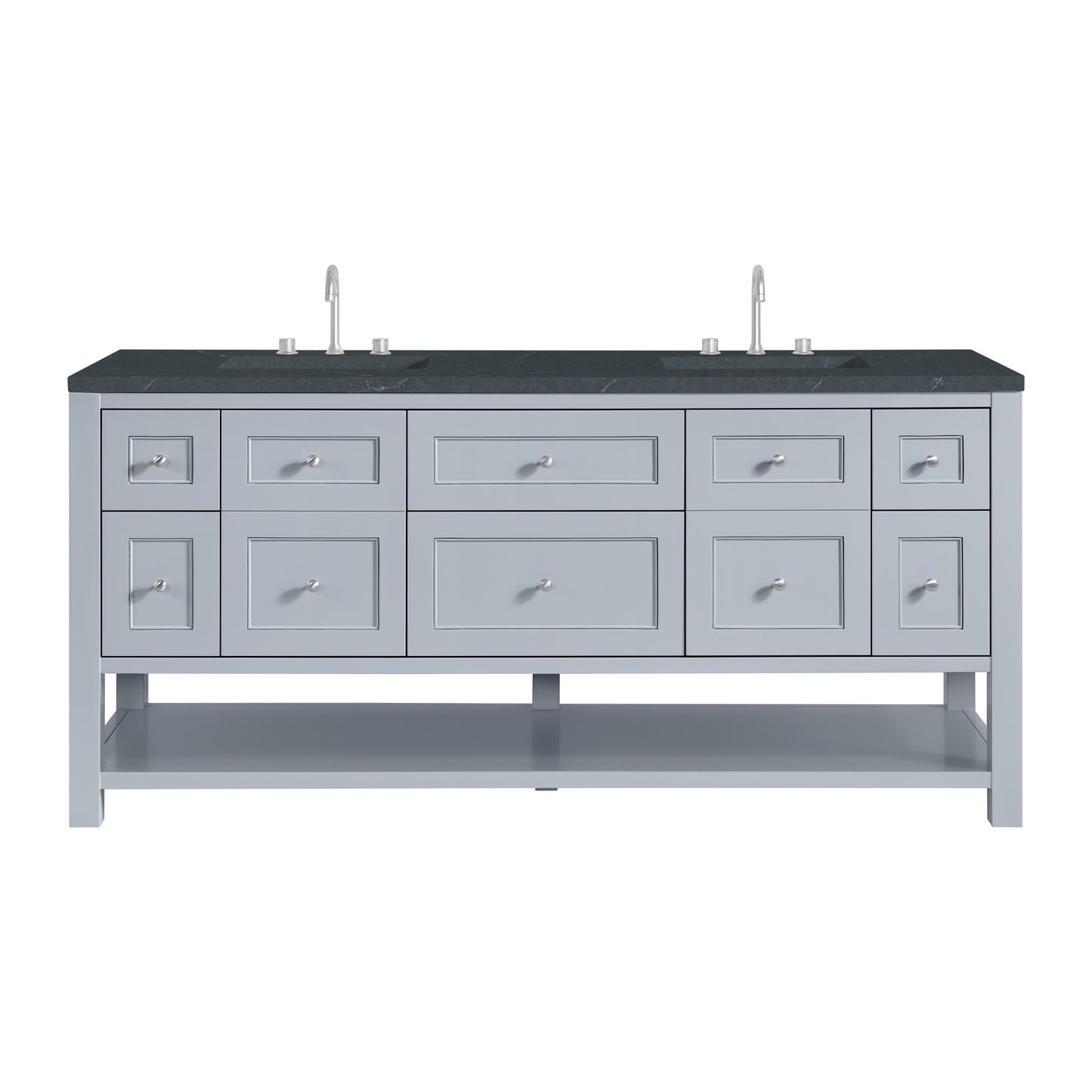 James Martin Vanities Breckenridge 72" Serenity Blue Double Vanity With 3cm Charcoal Soapstone Quartz Top