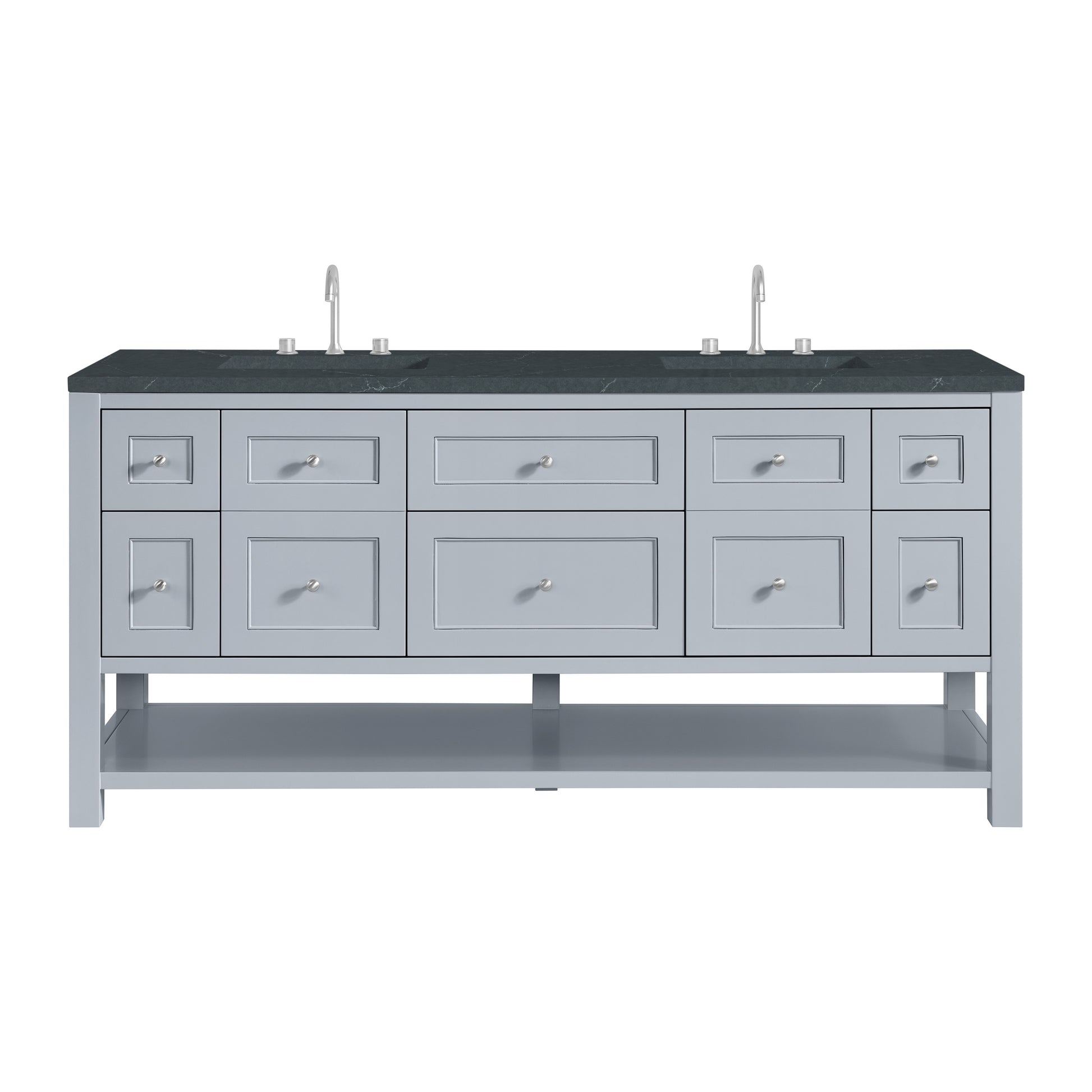 James Martin Vanities Breckenridge 72" Serenity Blue Double Vanity With 3cm Charcoal Soapstone Quartz Top