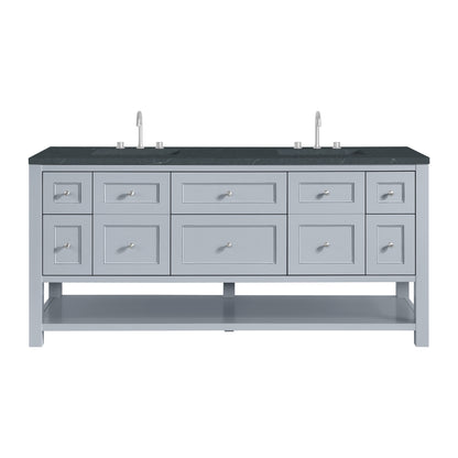 James Martin Vanities Breckenridge 72" Serenity Blue Double Vanity With 3cm Charcoal Soapstone Quartz Top