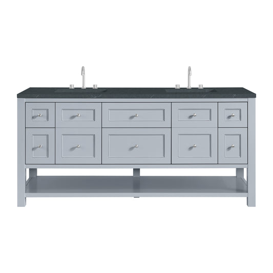 James Martin Vanities Breckenridge 72" Serenity Blue Double Vanity With 3cm Charcoal Soapstone Quartz Top