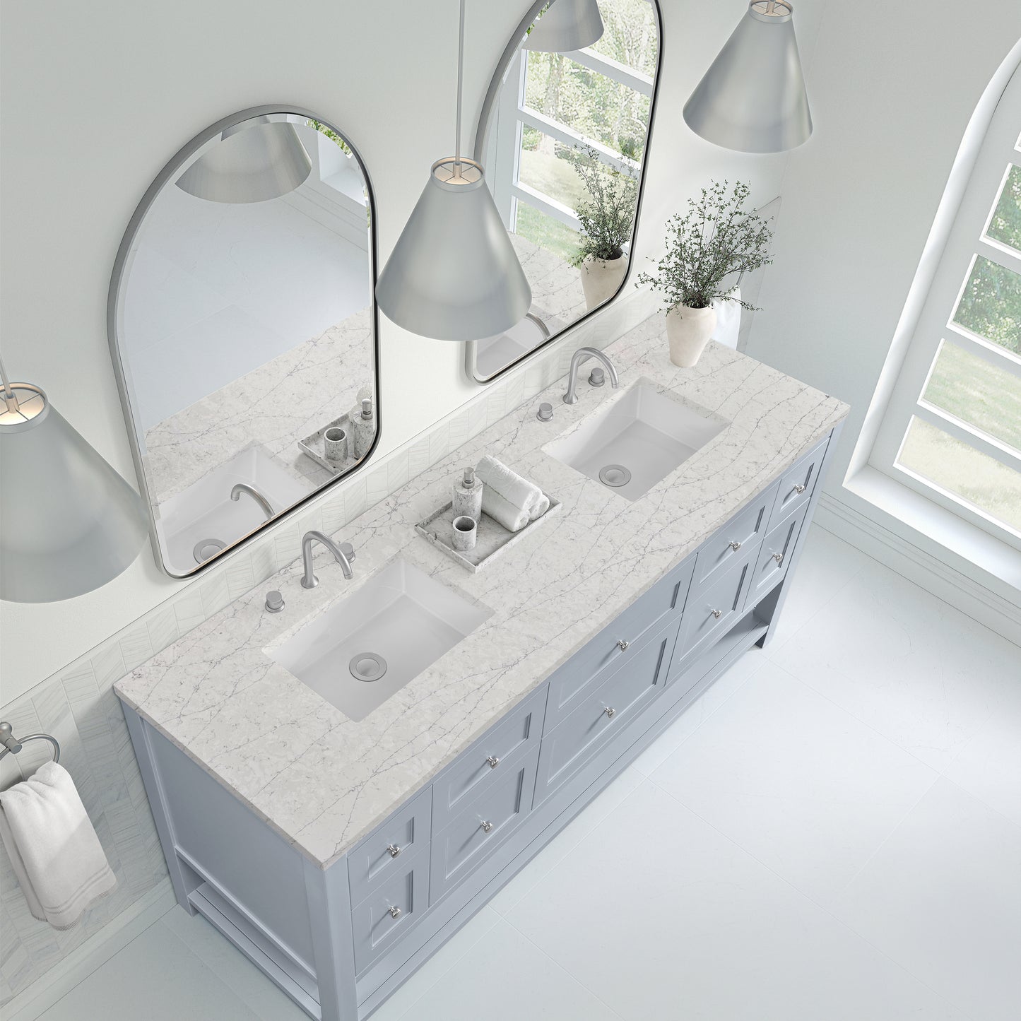 James Martin Vanities Breckenridge 72" Serenity Blue Double Vanity With 3cm Eternal Jasmine Pearl Quartz Top