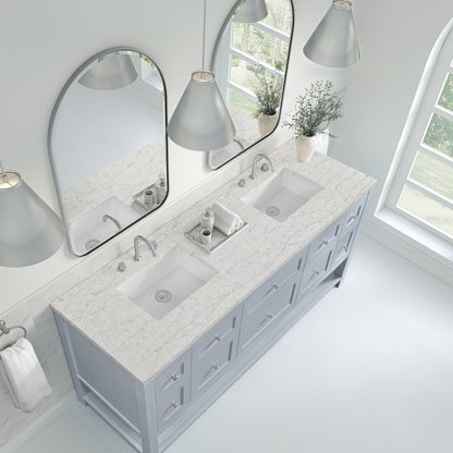 James Martin Vanities Breckenridge 72" Serenity Blue Double Vanity With 3cm Eternal Jasmine Pearl Quartz Top