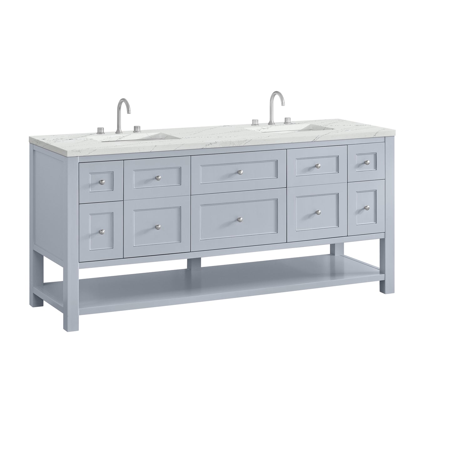 James Martin Vanities Breckenridge 72" Serenity Blue Double Vanity With 3cm Ethereal Noctis Quartz Top