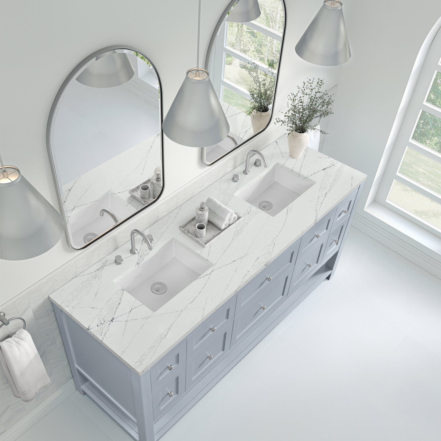 James Martin Vanities Breckenridge 72" Serenity Blue Double Vanity With 3cm Ethereal Noctis Quartz Top