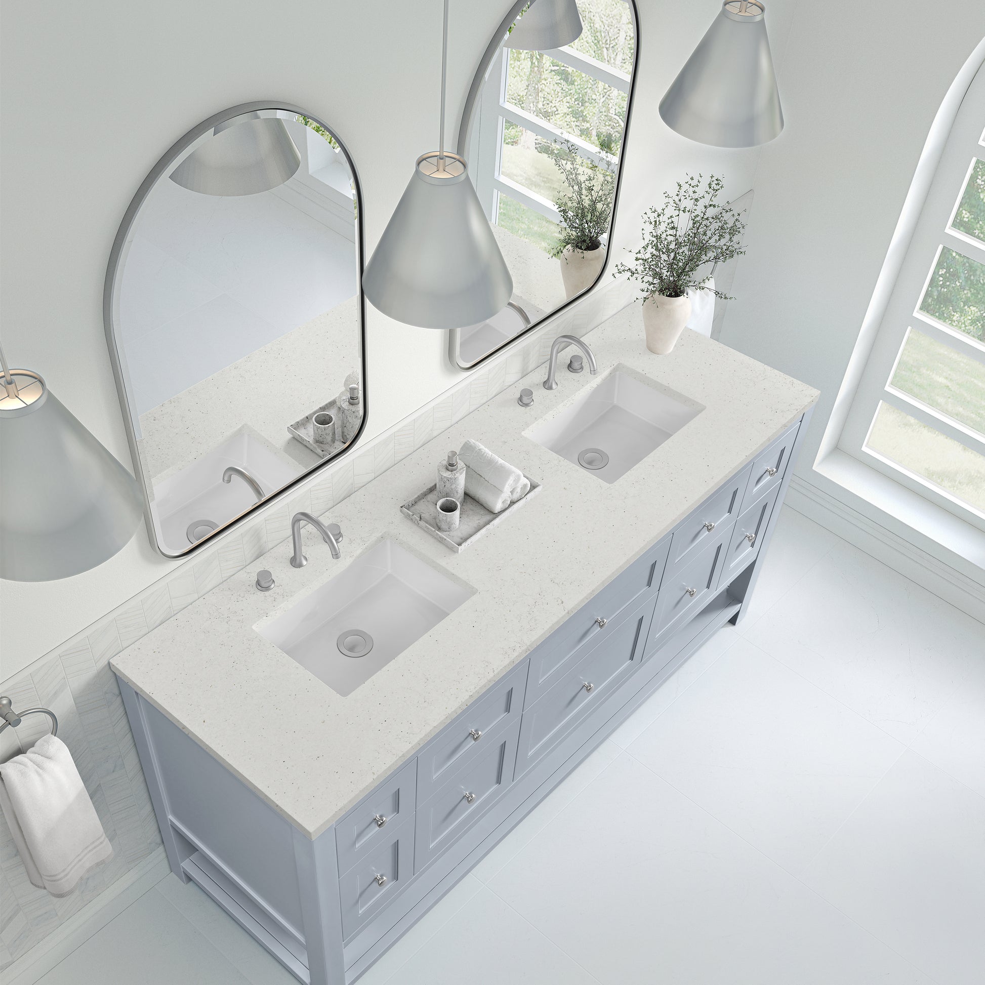 James Martin Vanities Breckenridge 72" Serenity Blue Double Vanity With 3cm Lime Delight Quartz Top