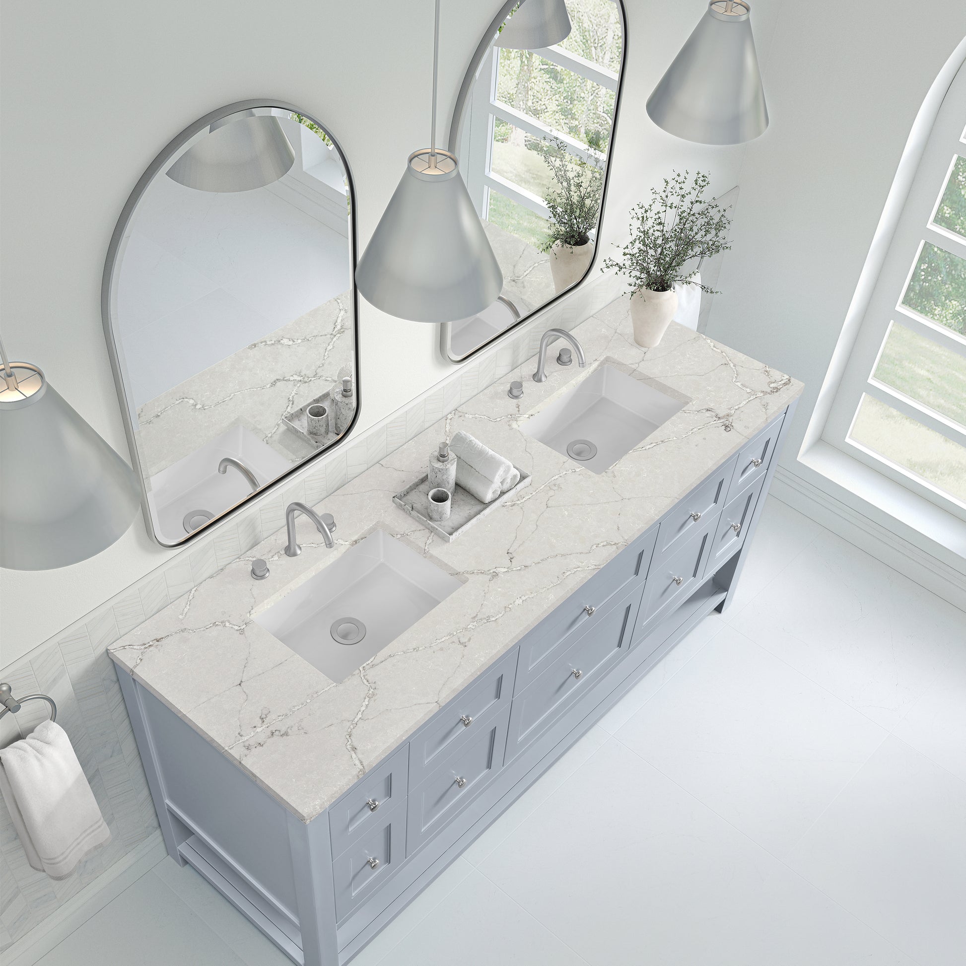 James Martin Vanities Breckenridge 72" Serenity Blue Double Vanity With 3cm Victorian Silver Quartz Top
