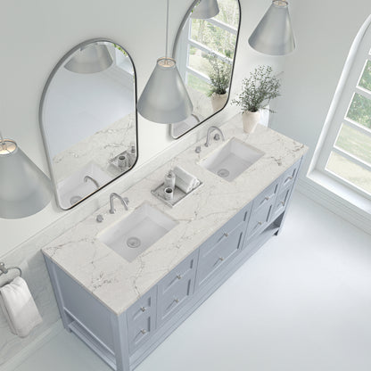 James Martin Vanities Breckenridge 72" Serenity Blue Double Vanity With 3cm Victorian Silver Quartz Top