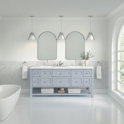 James Martin Vanities Breckenridge 72" Serenity Blue Double Vanity With 3cm White Zeus Quartz Top