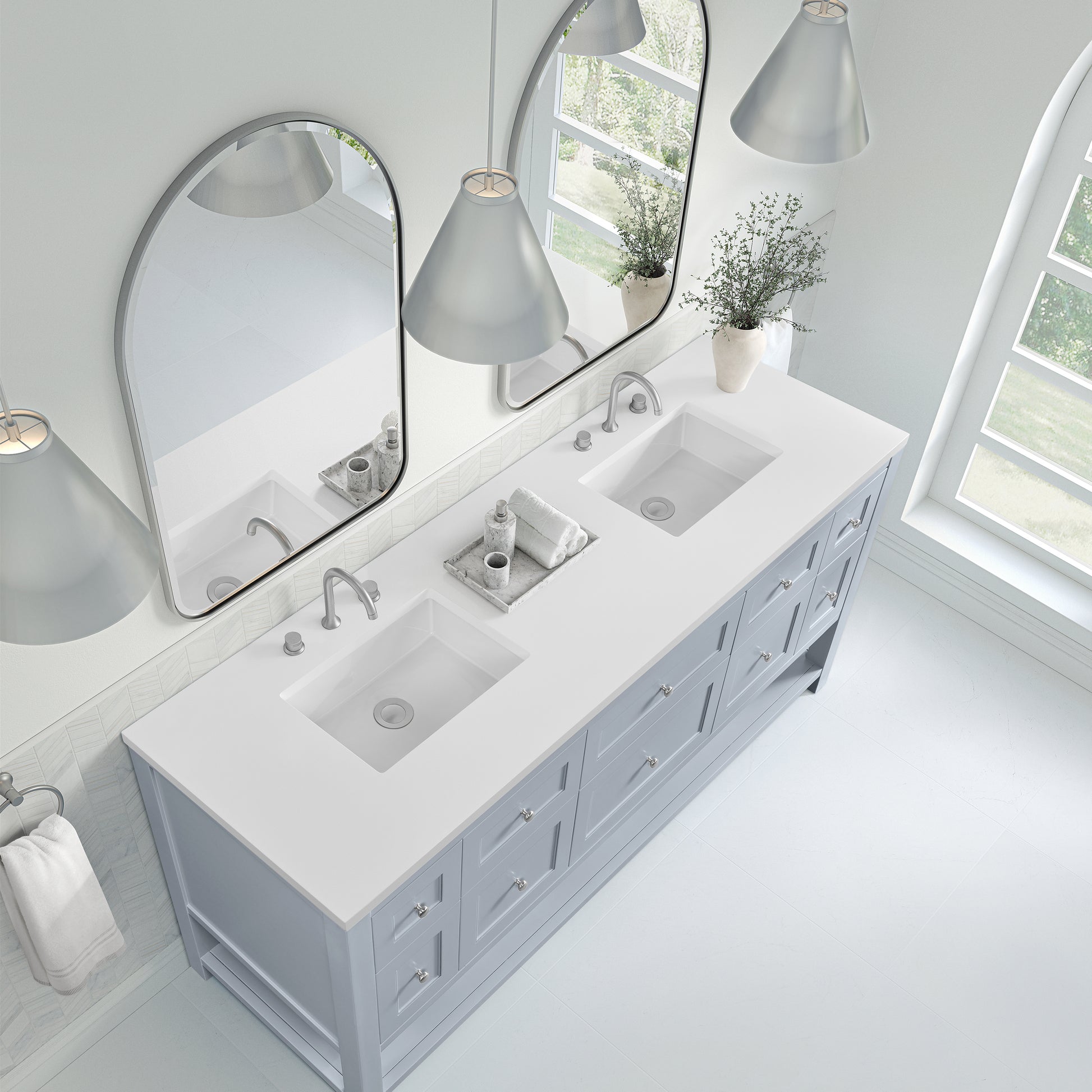 James Martin Vanities Breckenridge 72" Serenity Blue Double Vanity With 3cm White Zeus Quartz Top