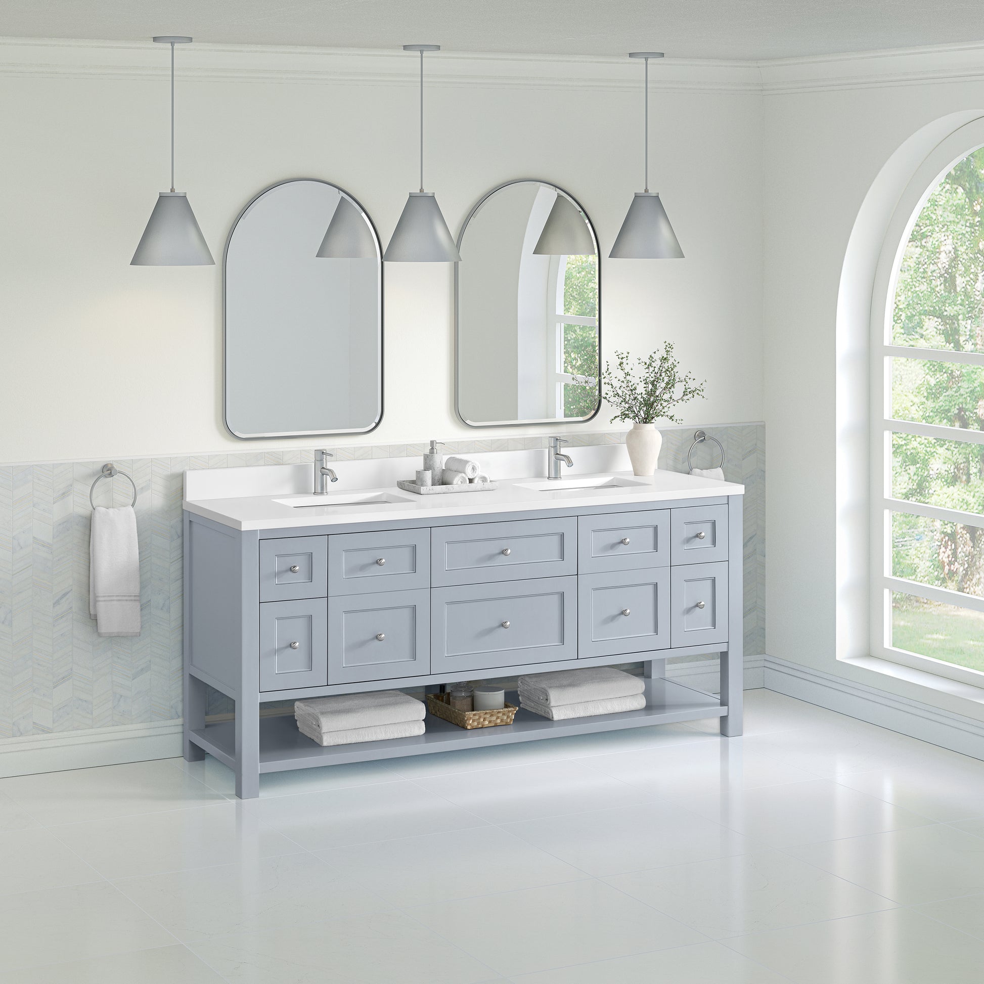 James Martin Vanities Breckenridge 72" Serenity Blue Double Vanity With Double Hole 3cm White Zeus Quartz Top and Backsplash