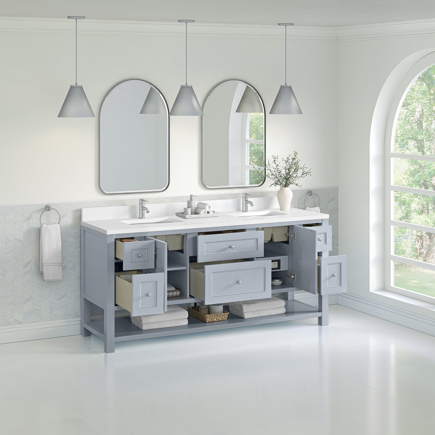 James Martin Vanities Breckenridge 72" Serenity Blue Double Vanity With Double Hole 3cm White Zeus Quartz Top and Backsplash