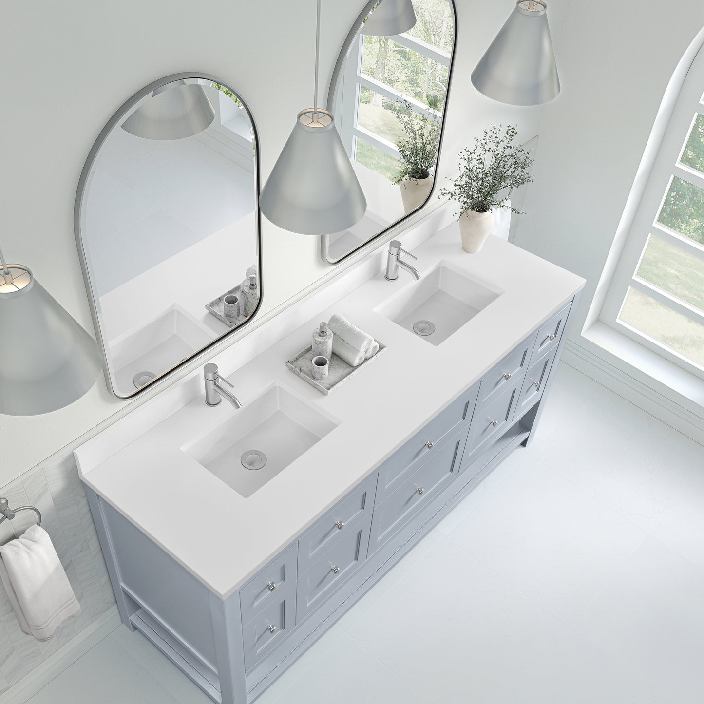 James Martin Vanities Breckenridge 72" Serenity Blue Double Vanity With Double Hole 3cm White Zeus Quartz Top and Backsplash