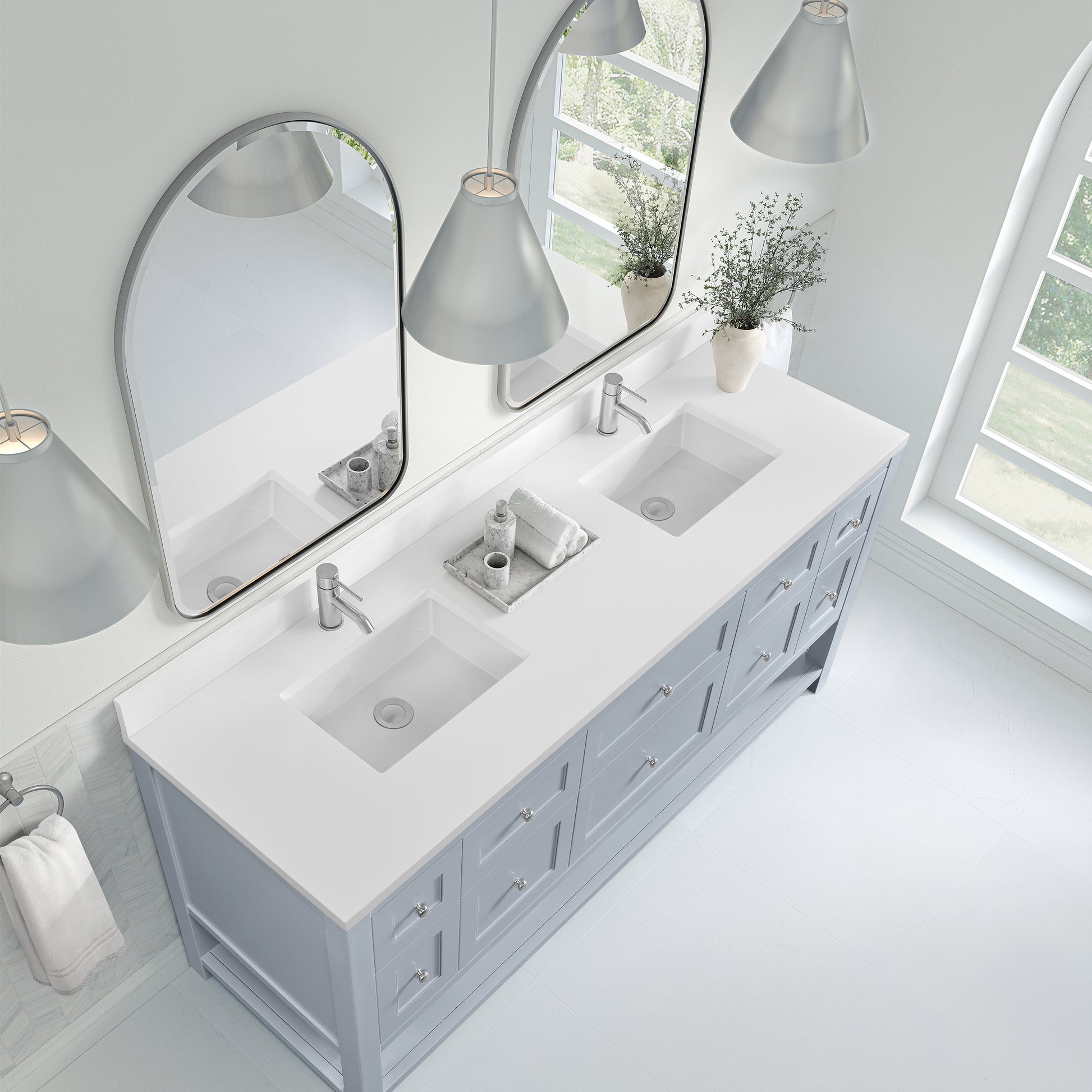 James Martin Vanities Breckenridge 72" Serenity Blue Double Vanity With Double Hole 3cm White Zeus Quartz Top and Backsplash
