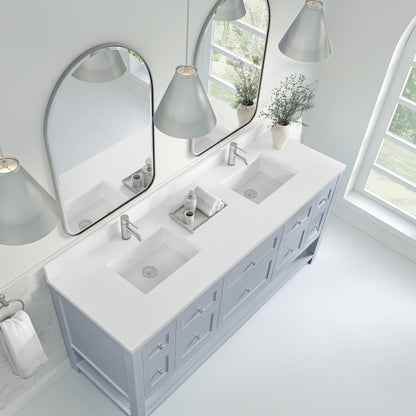 James Martin Vanities Breckenridge 72" Serenity Blue Double Vanity With Double Hole 3cm White Zeus Quartz Top and Backsplash