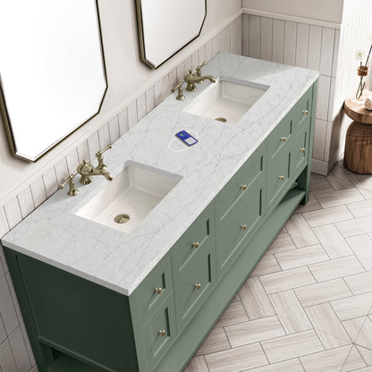James Martin Vanities Breckenridge 72" Smokey Celadon Double Vanity With 3 cm Eternal Jasmine Pearl Top and FreePower Wireless Charger