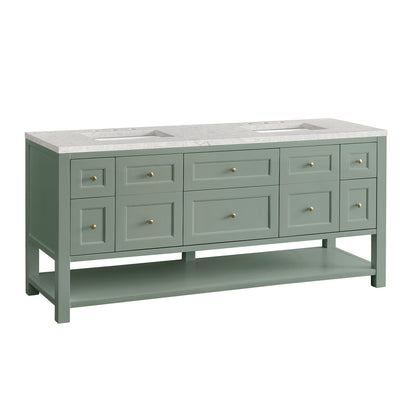 James Martin Vanities Breckenridge 72" Smokey Celadon Double Vanity With 3 cm Eternal Jasmine Pearl Top and FreePower Wireless Charger