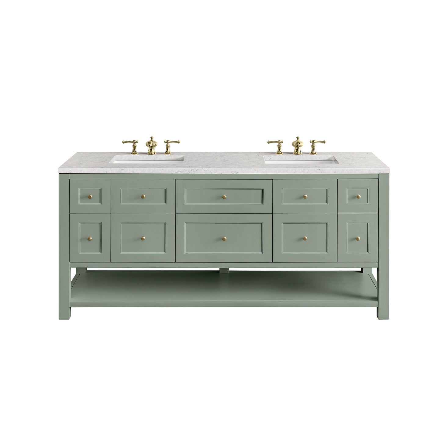 James Martin Vanities Breckenridge 72" Smokey Celadon Double Vanity With 3 cm Eternal Jasmine Pearl Top and FreePower Wireless Charger