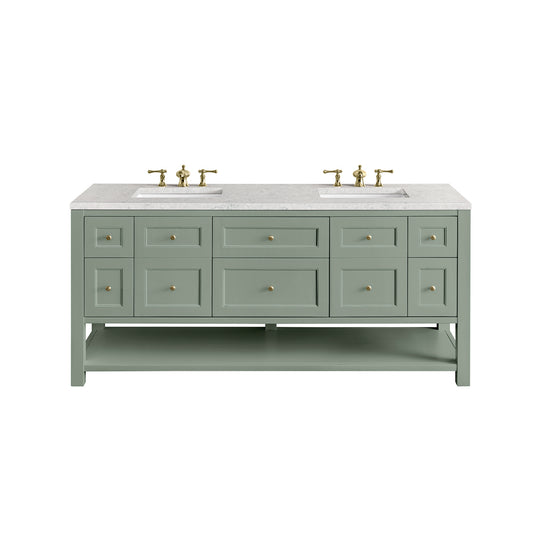 James Martin Vanities Breckenridge 72" Smokey Celadon Double Vanity With 3 cm Eternal Jasmine Pearl Top and FreePower Wireless Charger