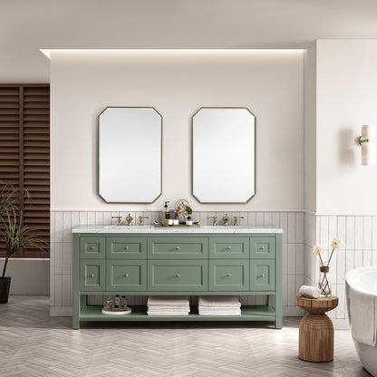 James Martin Vanities Breckenridge 72" Smokey Celadon Double Vanity With 3 cm Ethereal Noctis Top and FreePower Wireless Charger