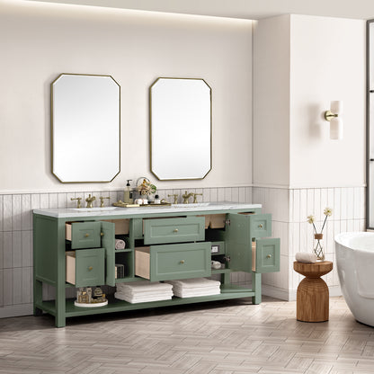 James Martin Vanities Breckenridge 72" Smokey Celadon Double Vanity With 3 cm Ethereal Noctis Top and FreePower Wireless Charger