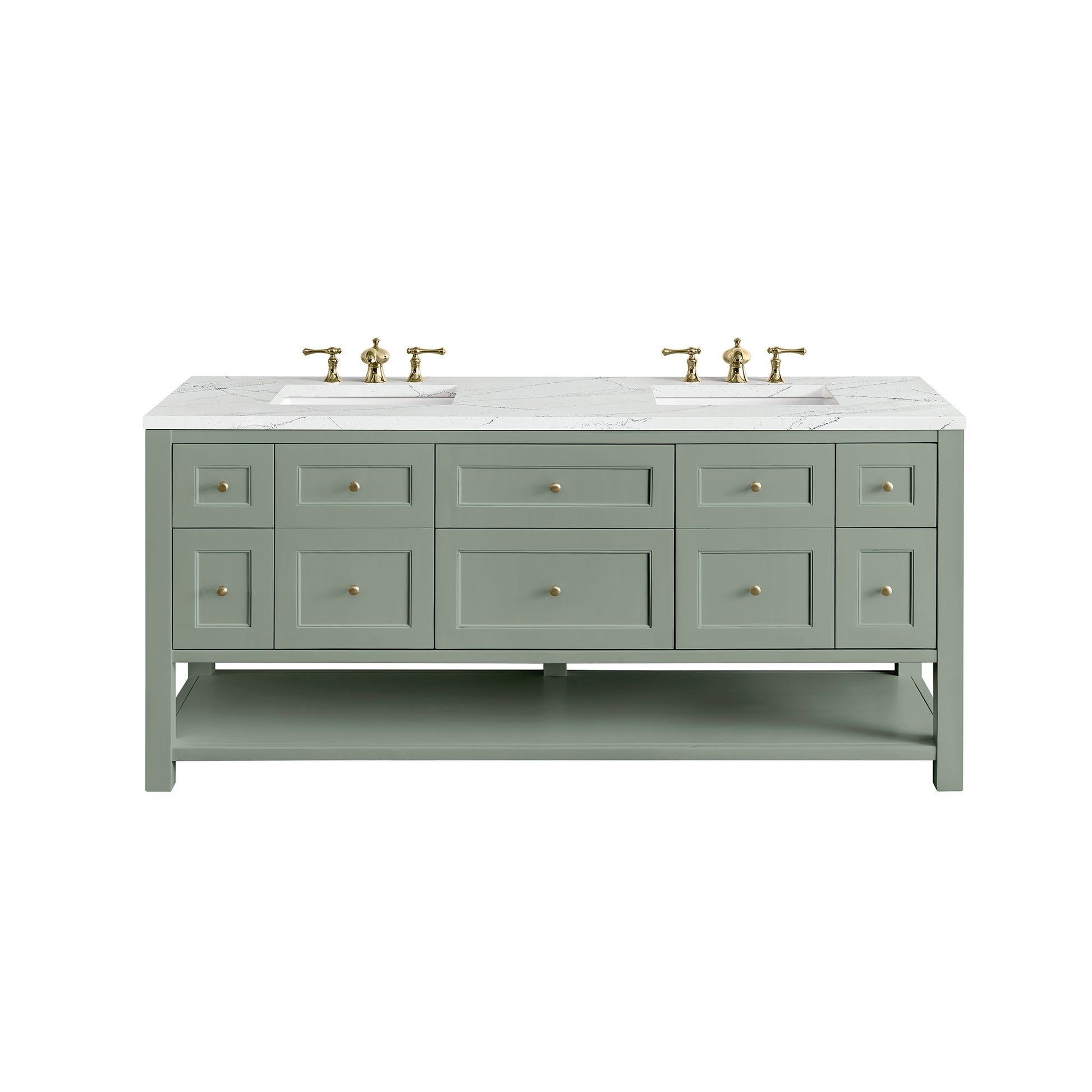 James Martin Vanities Breckenridge 72" Smokey Celadon Double Vanity With 3 cm Ethereal Noctis Top and FreePower Wireless Charger