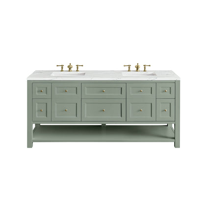 James Martin Vanities Breckenridge 72" Smokey Celadon Double Vanity With 3 cm Ethereal Noctis Top and FreePower Wireless Charger