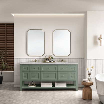 James Martin Vanities Breckenridge 72" Smokey Celadon Double Vanity With 3 cm Victorian Silver Top