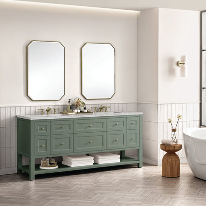 James Martin Vanities Breckenridge 72" Smokey Celadon Double Vanity With 3 cm Victorian Silver Top