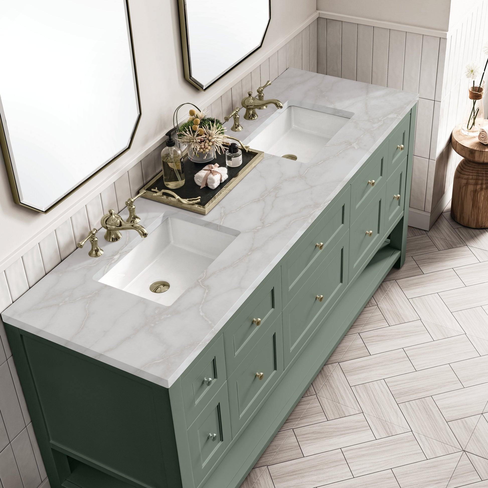 James Martin Vanities Breckenridge 72" Smokey Celadon Double Vanity With 3 cm Victorian Silver Top