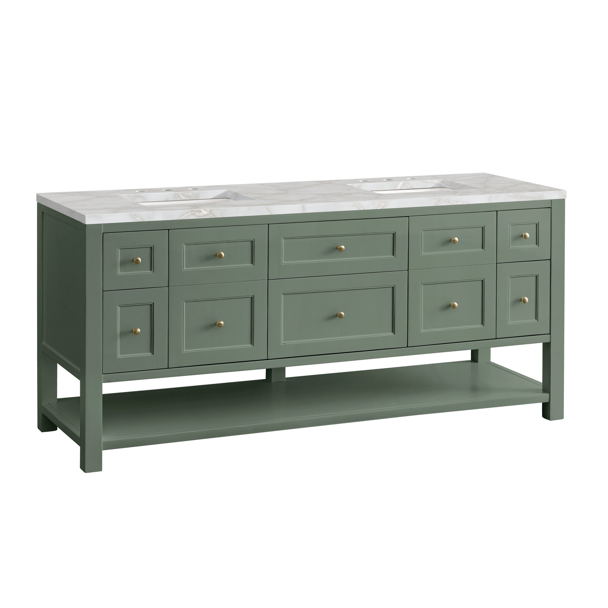 James Martin Vanities Breckenridge 72" Smokey Celadon Double Vanity With 3 cm Victorian Silver Top and FreePower Wireless Charger