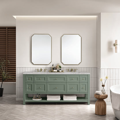 James Martin Vanities Breckenridge 72" Smokey Celadon Double Vanity With 3 cm Victorian Silver Top and FreePower Wireless Charger