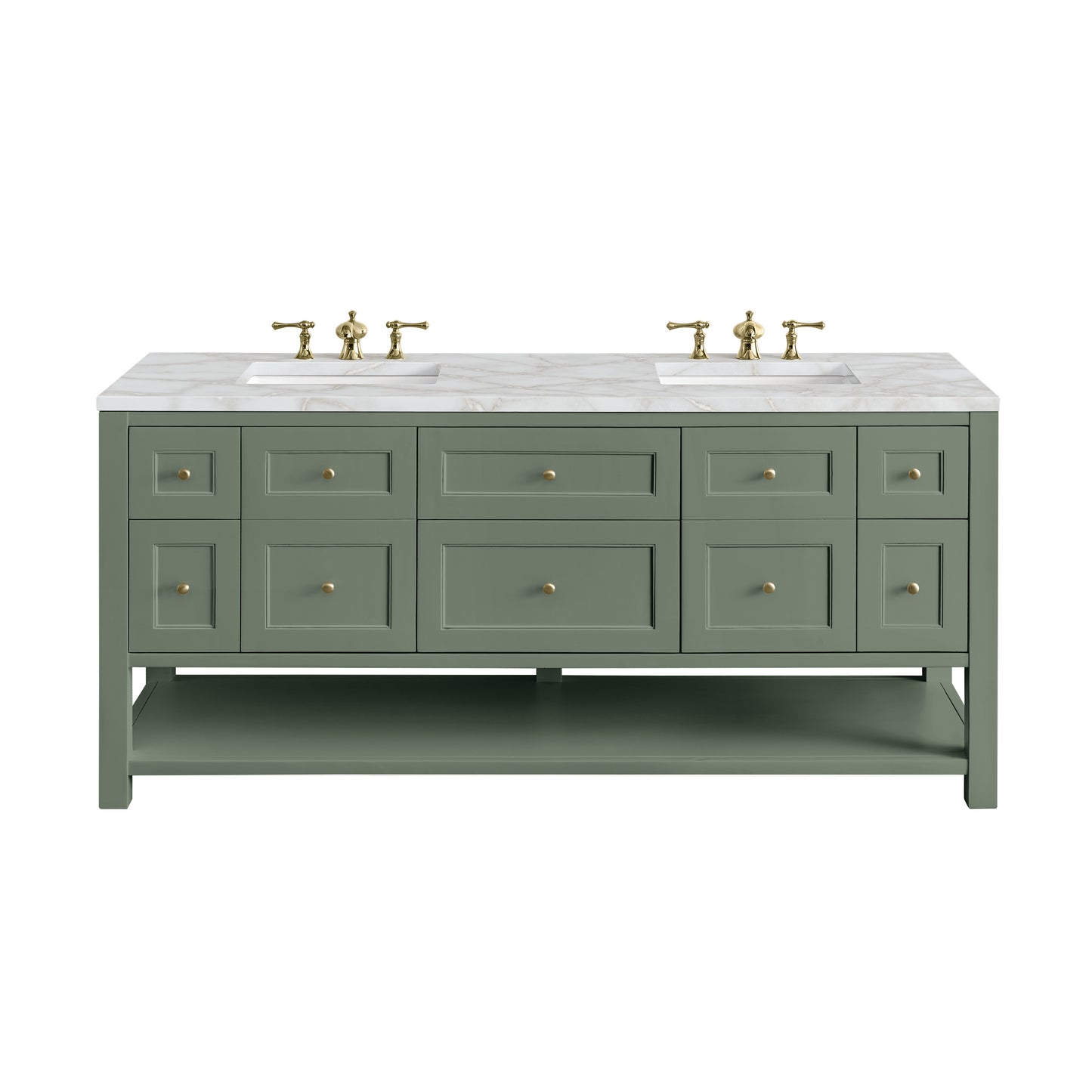 James Martin Vanities Breckenridge 72" Smokey Celadon Double Vanity With 3 cm Victorian Silver Top and FreePower Wireless Charger