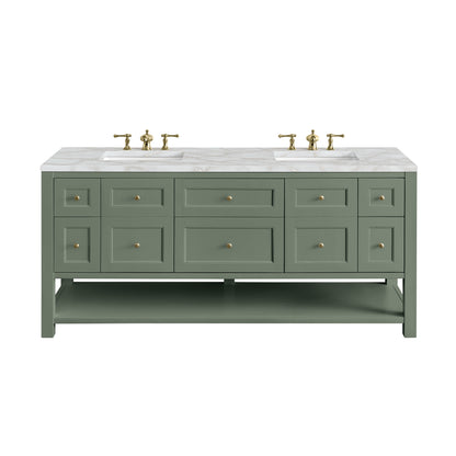 James Martin Vanities Breckenridge 72" Smokey Celadon Double Vanity With 3 cm Victorian Silver Top and FreePower Wireless Charger