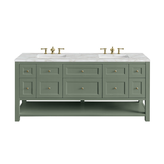 James Martin Vanities Breckenridge 72" Smokey Celadon Double Vanity With 3 cm Victorian Silver Top and FreePower Wireless Charger
