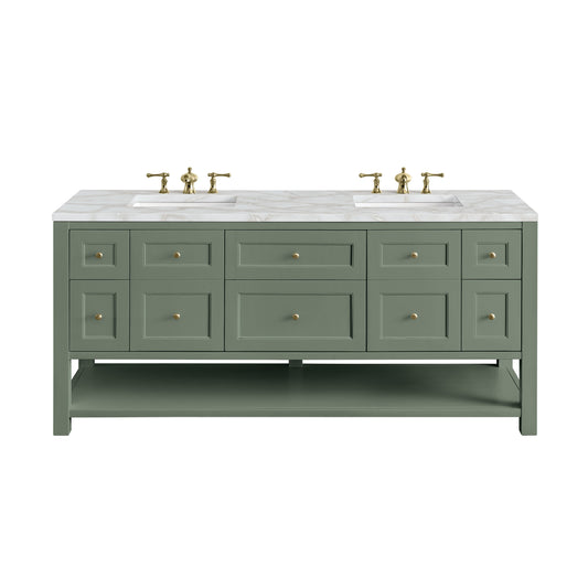 James Martin Vanities Breckenridge 72" Smokey Celadon Double Vanity With 3 cm Victorian Silver Top