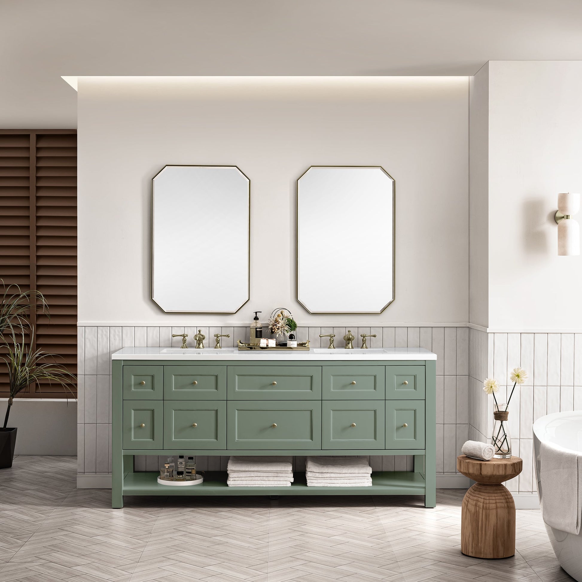 James Martin Vanities Breckenridge 72" Smokey Celadon Double Vanity With 3 cm White Zeus Top