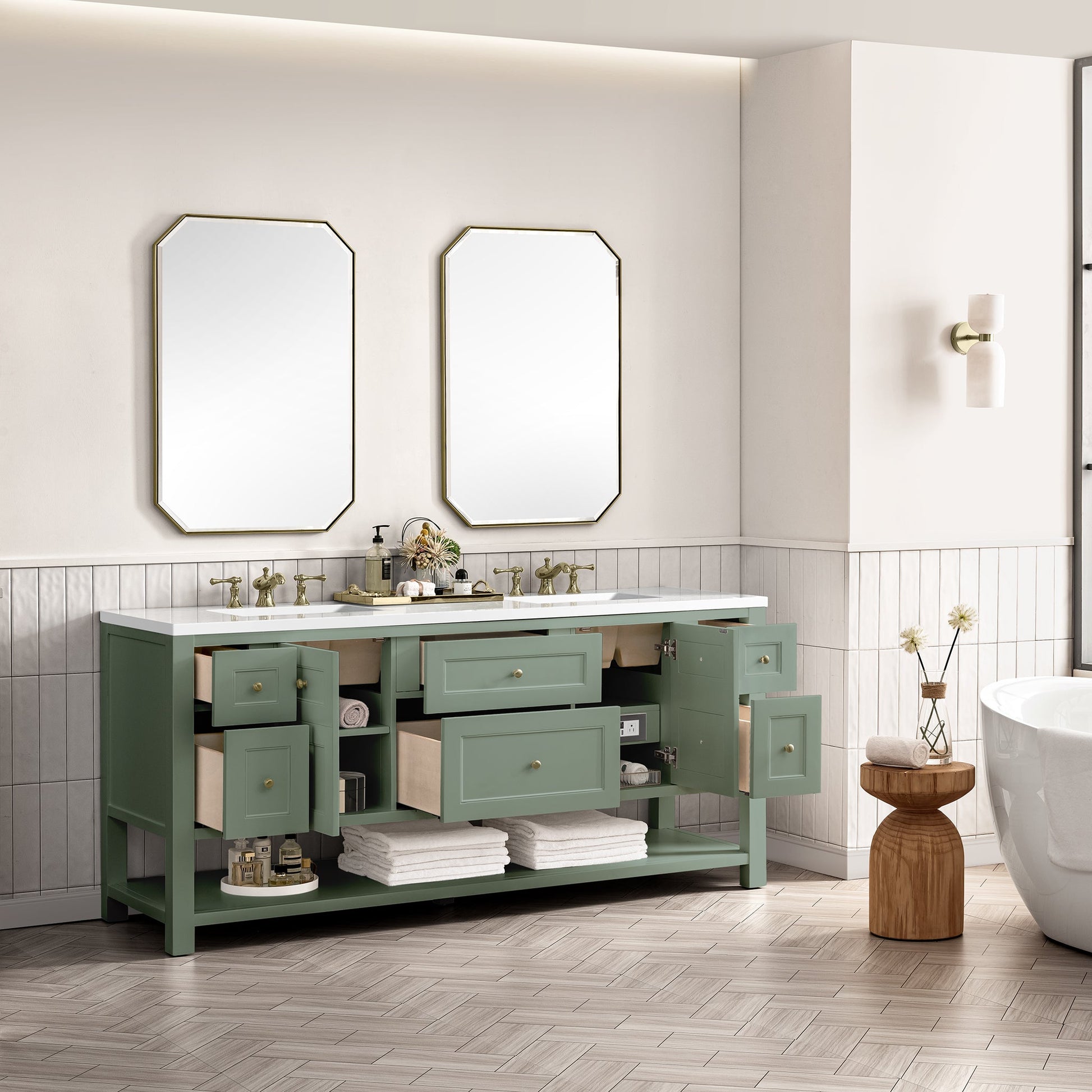 James Martin Vanities Breckenridge 72" Smokey Celadon Double Vanity With 3 cm White Zeus Top