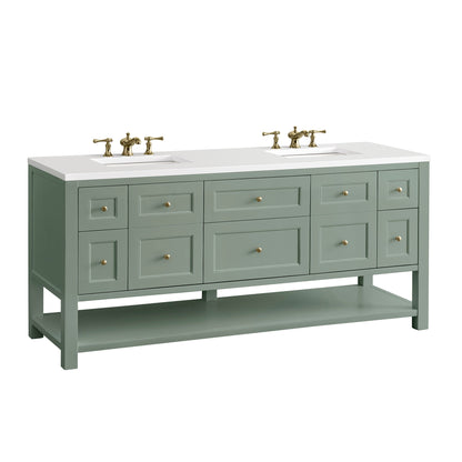 James Martin Vanities Breckenridge 72" Smokey Celadon Double Vanity With 3 cm White Zeus Top