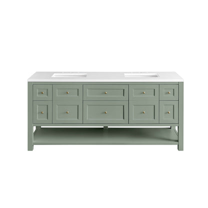 James Martin Vanities Breckenridge 72" Smokey Celadon Double Vanity With 3 cm White Zeus Top