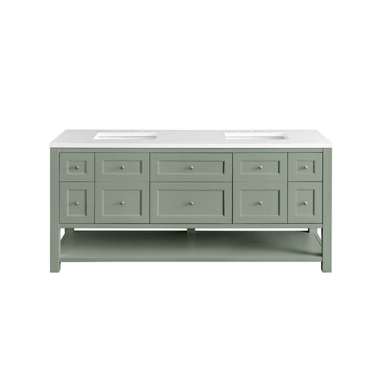 James Martin Vanities Breckenridge 72" Smokey Celadon Double Vanity With 3 cm White Zeus Top