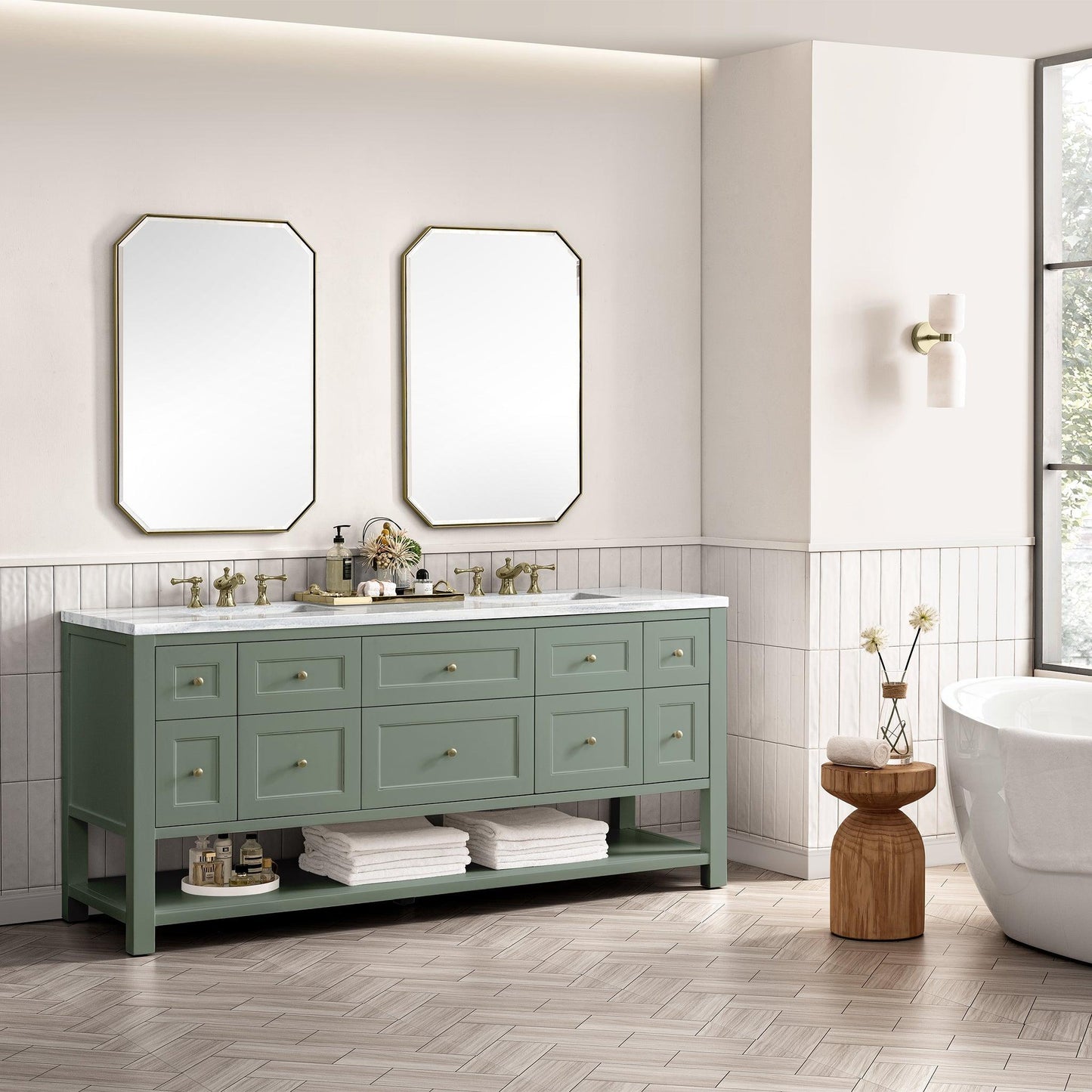 James Martin Vanities Breckenridge 72" Smokey Celadon Double Vanity With 3cm Arctic Fall Top