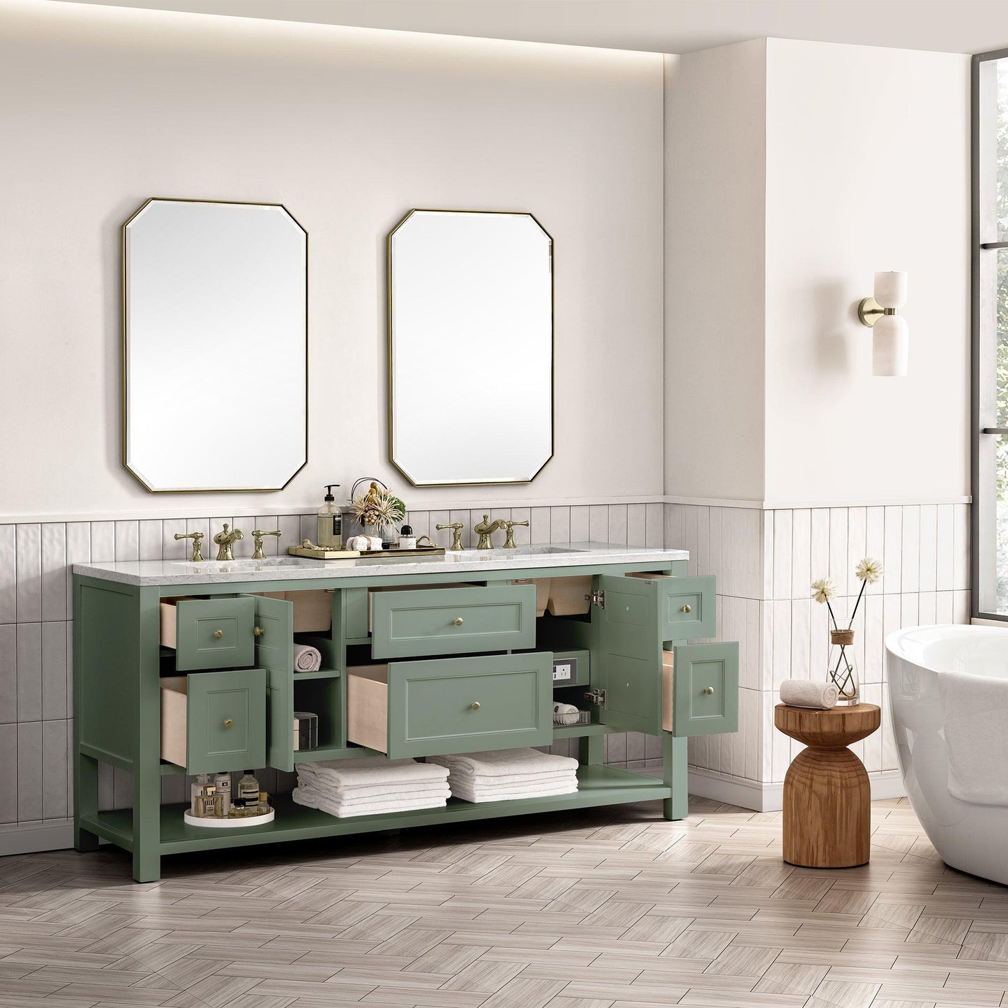 James Martin Vanities Breckenridge 72" Smokey Celadon Double Vanity With 3cm Arctic Fall Top