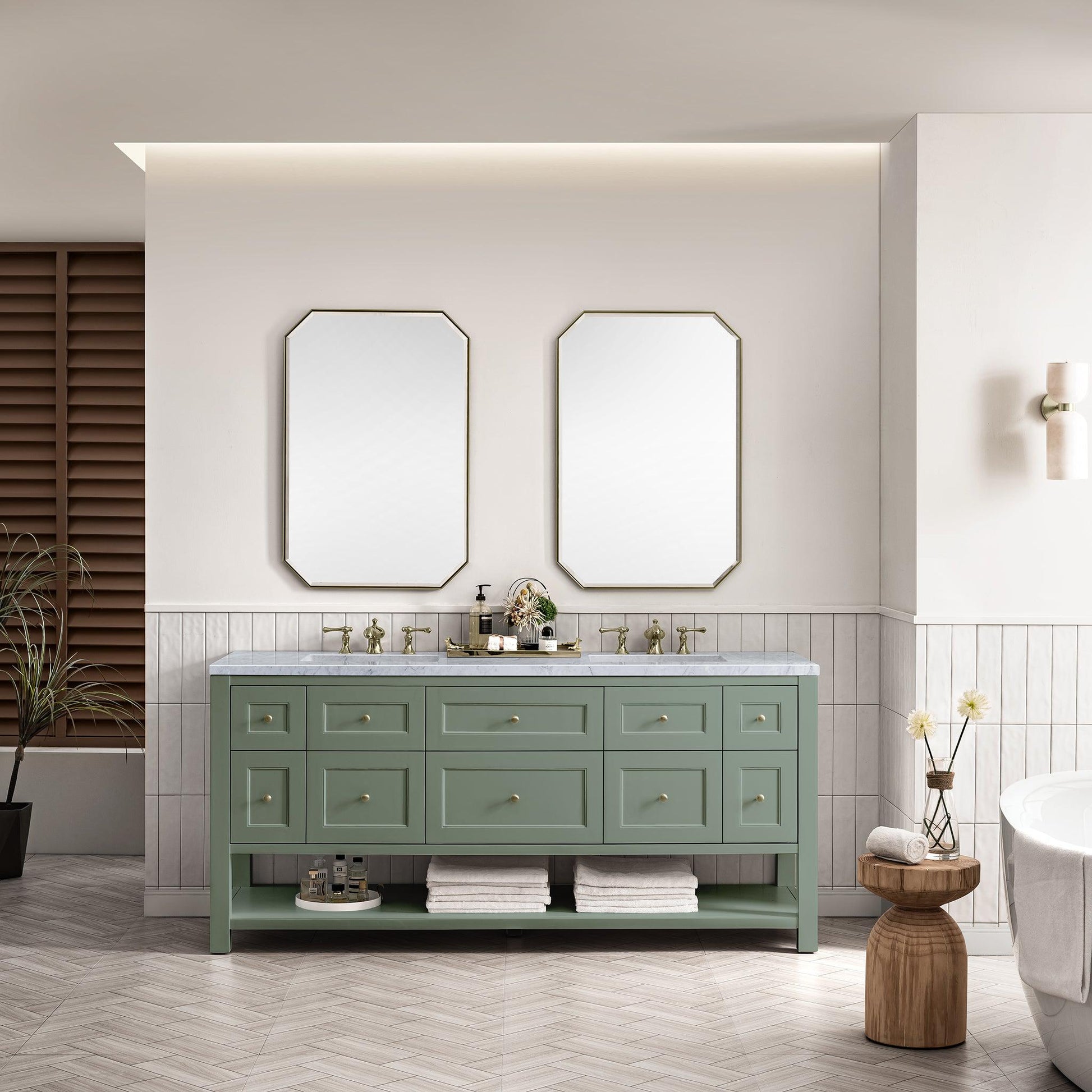 James Martin Vanities Breckenridge 72" Smokey Celadon Double Vanity With 3cm Carrara Marble Top