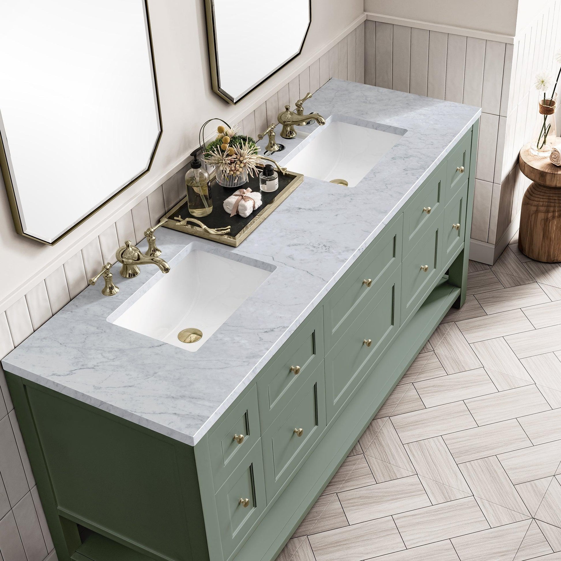 James Martin Vanities Breckenridge 72" Smokey Celadon Double Vanity With 3cm Carrara Marble Top