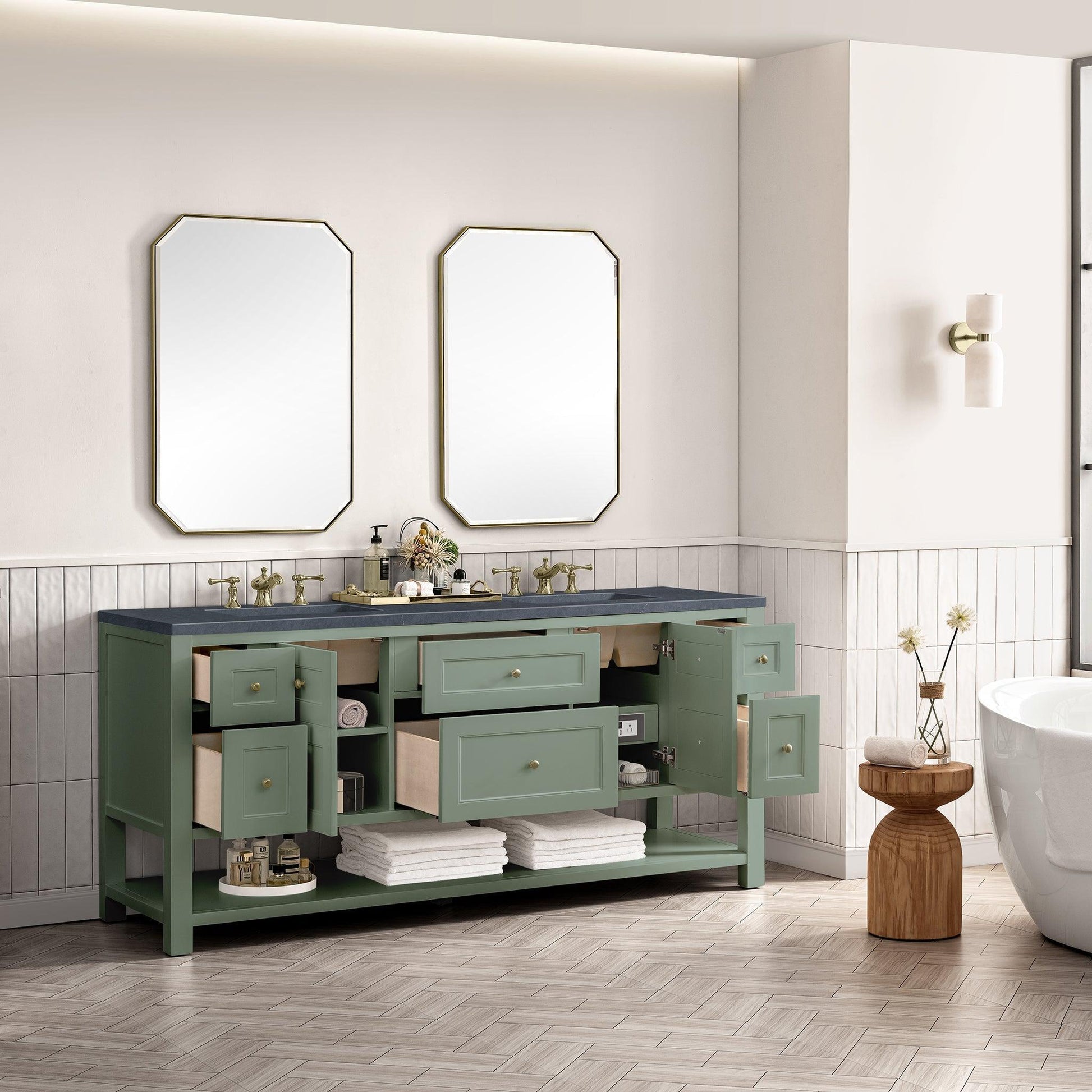 James Martin Vanities Breckenridge 72" Smokey Celadon Double Vanity With 3cm Charcoal Soapstone Top