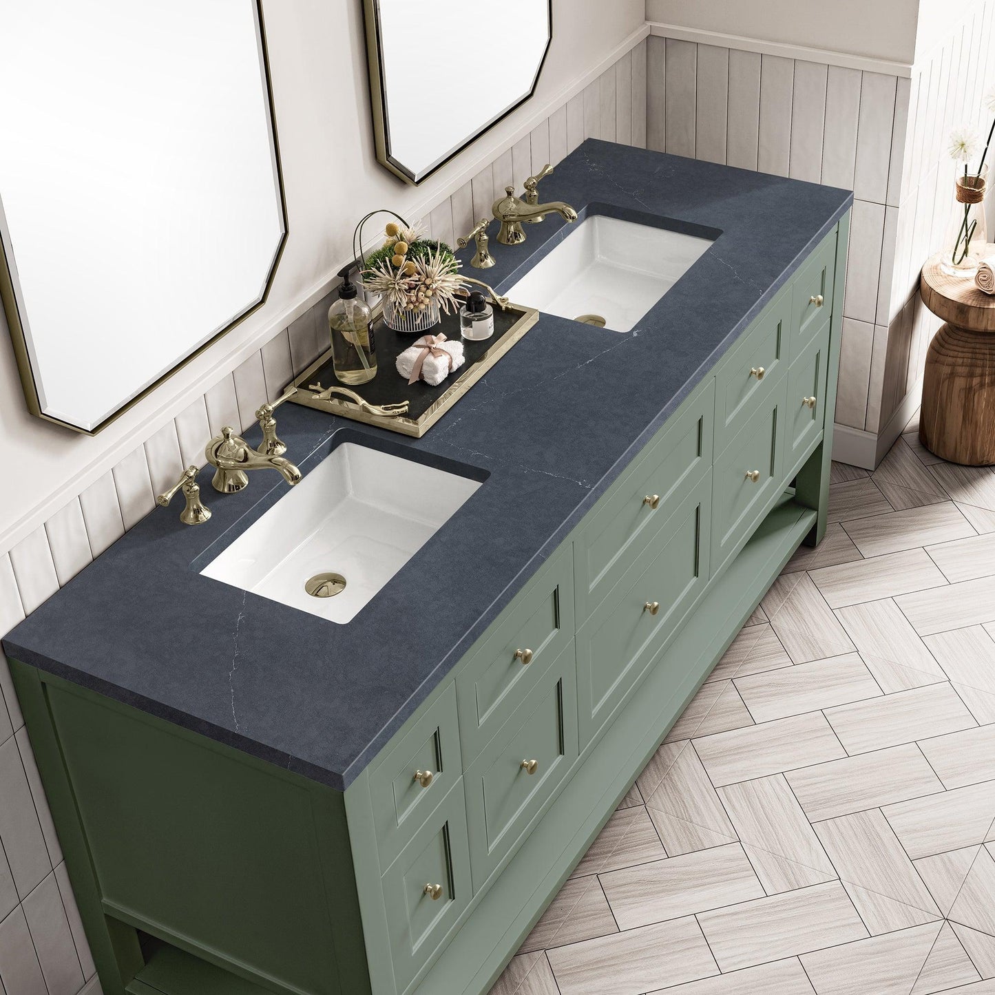 James Martin Vanities Breckenridge 72" Smokey Celadon Double Vanity With 3cm Charcoal Soapstone Top