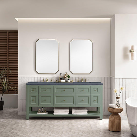 James Martin Vanities Breckenridge 72" Smokey Celadon Double Vanity With 3cm Charcoal Soapstone Top