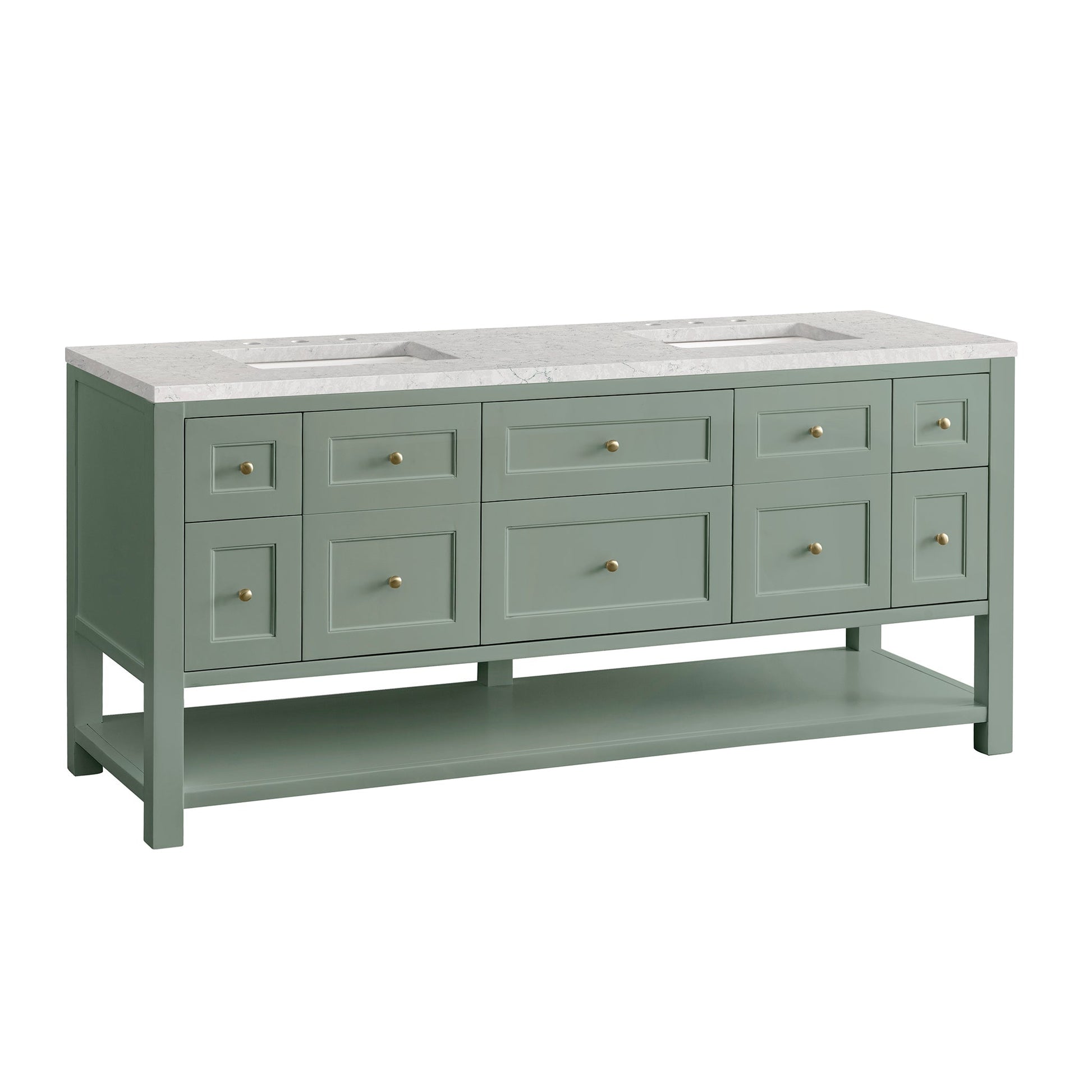 James Martin Vanities Breckenridge 72" Smokey Celadon Double Vanity With 3cm Eternal Jasmine Pearl Top