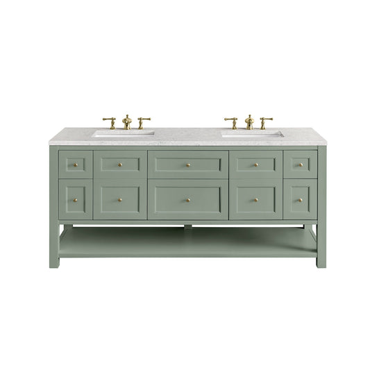 James Martin Vanities Breckenridge 72" Smokey Celadon Double Vanity With 3cm Eternal Jasmine Pearl Top