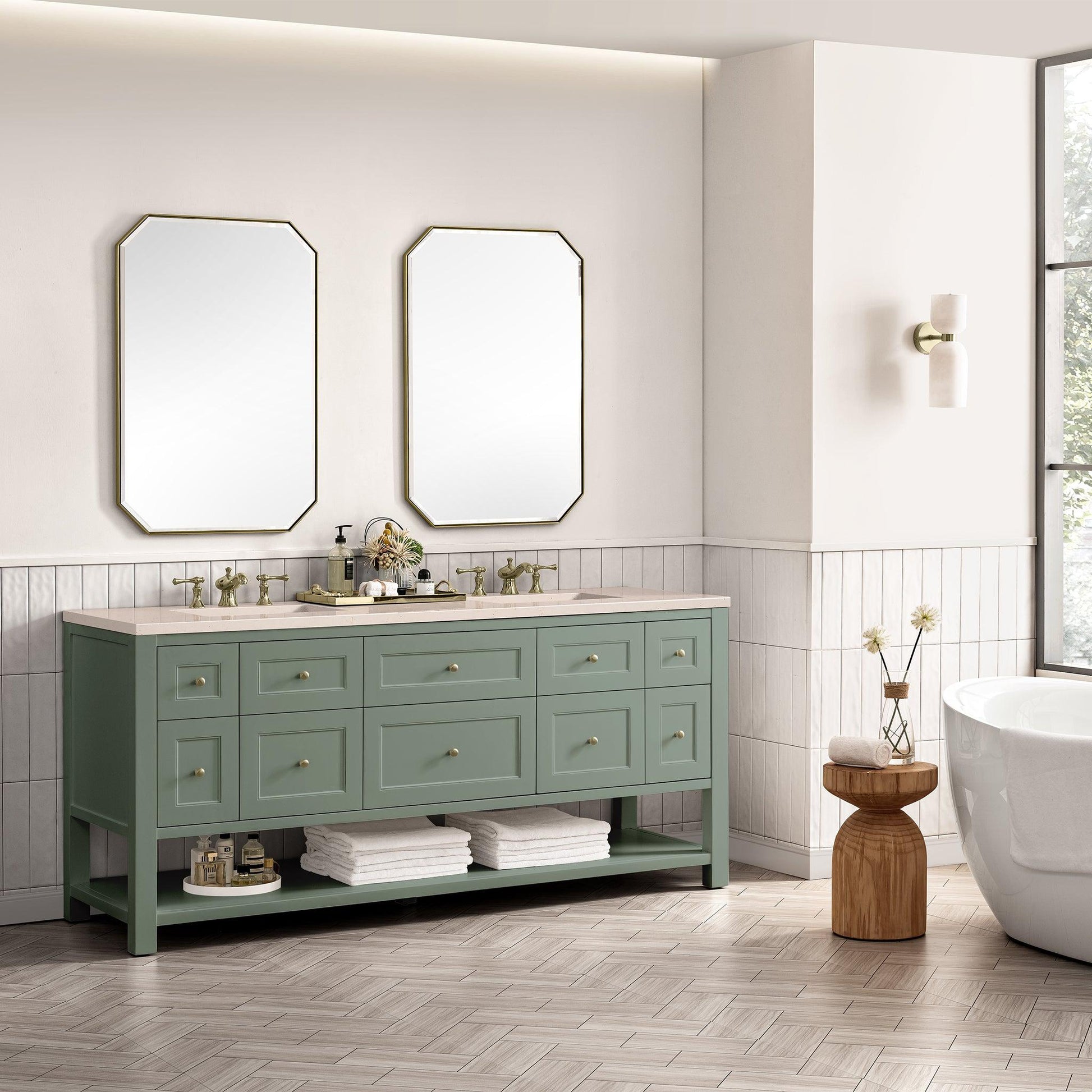 James Martin Vanities Breckenridge 72" Smokey Celadon Double Vanity With 3cm Eternal Marfil Top